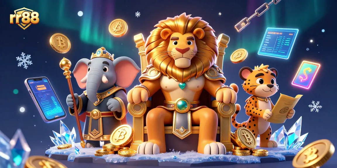 Engage with the thrilling adventures of rr88, featuring a lion king and vibrant casino elements.
