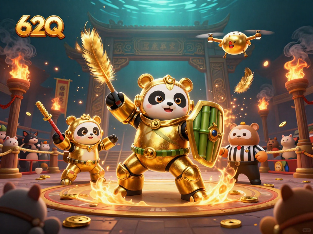 64Q oferece uma experiência de cassino espetacular com robô lutador e ambiente animado.