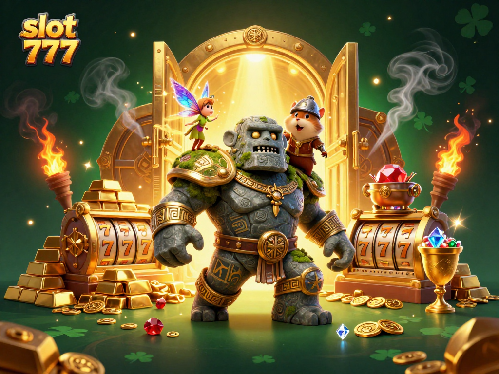 Win big with slot 777 as the stone golem and friends burst from a treasure vault!