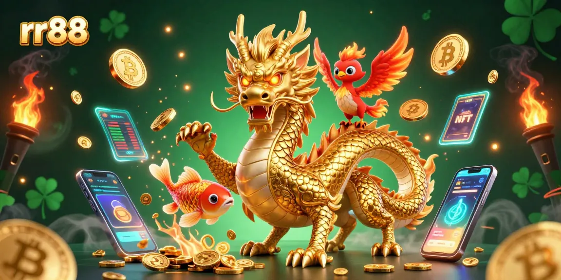 Experience thrilling gameplay at rr88 with a vibrant scene of a dragon, phoenix, and koi fish in action.