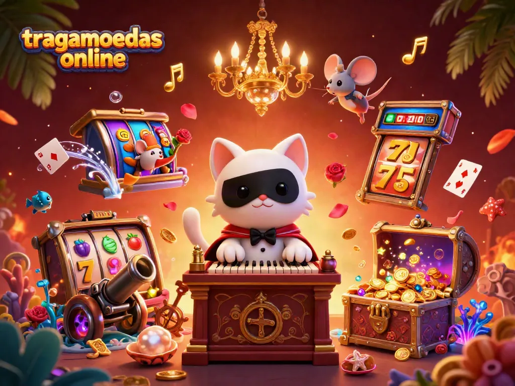 Disfruta de tragamonedas en línea mientras juegas con un gato enmascarado de estilo cómico en un casino virtual