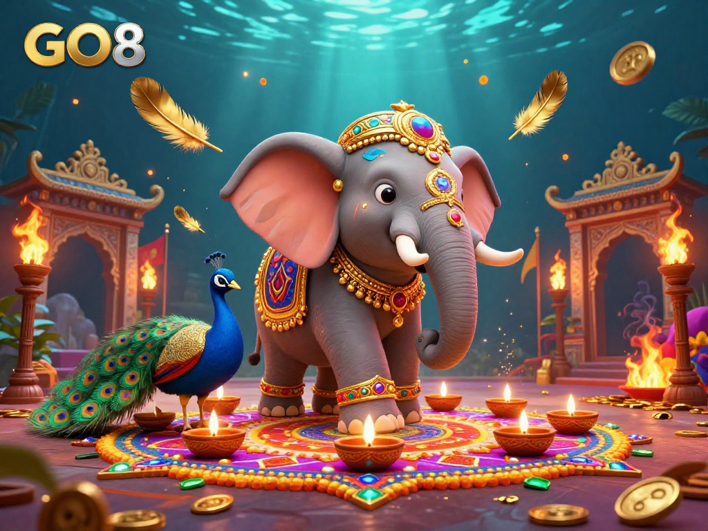 Bet and win with GO8 in this vibrant casino-themed digital art featuring unique 3D characters.