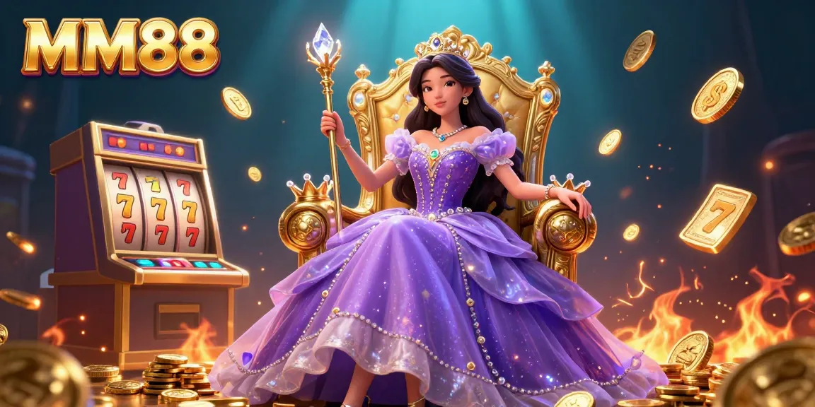 Play slots at MM88 while enjoying a fantasy royal scene with gems and gold treasures.