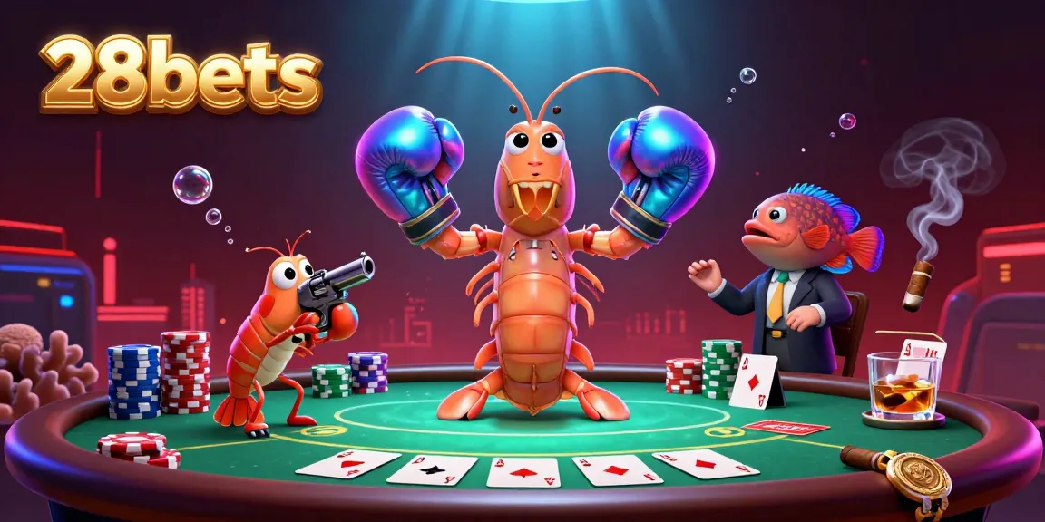 Engage with 28bets in an electrifying poker scene featuring vibrant characters and dynamic gaming elements.
