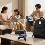 Showcase of top 10 tech gadgets 2091 with Bluetooth devices in a modern living room.