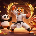 Engage in keo nha cai with a dynamic scene of a kung fu tiger and panda, amid swirling golden betting elements.