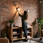 Transforma tu espacio con un aplique pared industrial, mejorando la ambientación de una sala de estar con estilo.