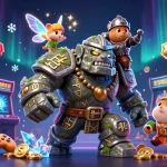 Join the excitement at 888new as vibrant characters surround glowing slot machines and jackpot counters.