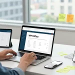 Dynamic workspace featuring WPS Official Website being used for presentations, highlighting modern digital tools and collaboration.