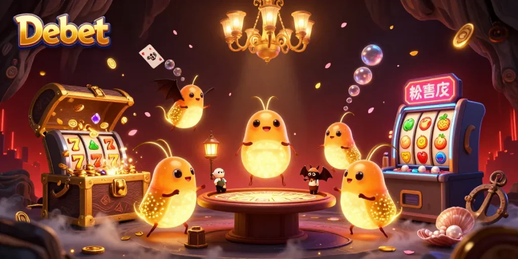 Experience the vibrant world of Debet as glowworms light up a thrilling casino scene.