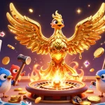 Experience thrilling bets at Alo8 with golden phoenix emerging from a forge among flying coins