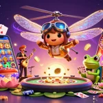 dabet showcases an exciting scene with a dragonfly pilot and frog croupier, epitomizing fun in the casino!