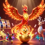 Engage with debet’s dynamic slots scene featuring a phoenix, treasures, and vibrant game elements.