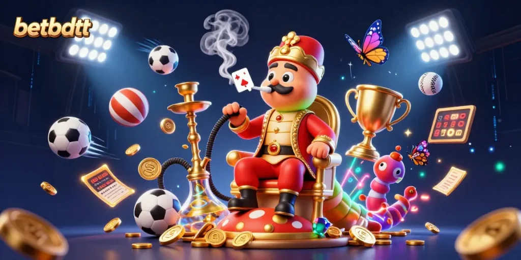 Engage in thrilling betting action with betbdtt's vibrant 3D casino illustration showcasing dynamic sports elements.