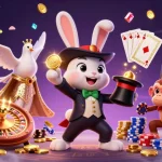 Experience the magic of MB66 as the rabbit conjures coins in an enchanting casino scene.