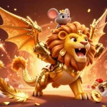 Experience excitement at RR88 with a mythical chimera and mouse jockey amidst casino elements.