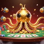 Experience thrilling gameplay at datum with a golden kraken submarine amidst rich poker riches and vibrant casino atmosphere.