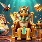 Experience the excitement of nhà cái C168 with a colorful casino scene featuring a pharaoh cat and jackpot thrills.