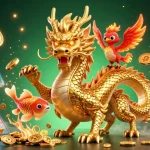 Experience thrilling gameplay at rr88 with a vibrant scene of a dragon, phoenix, and koi fish in action.